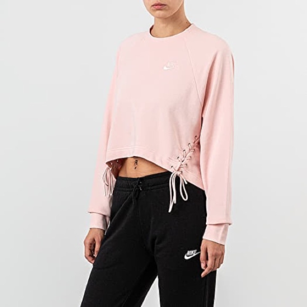 Nike Women's Light Pink Cropped Lace-Up Crew Sweatshirt